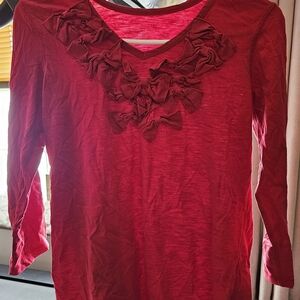 Elegant Red Women's Top with Ruffle Detail